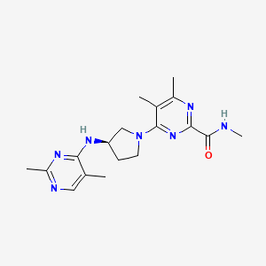 molecular formula C18H25N7O B7438756 4-[(3R)-3-[(2,5-dimethylpyrimidin-4-yl)amino]pyrrolidin-1-yl]-N,5,6-trimethylpyrimidine-2-carboxamide 
