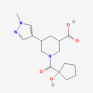 molecular formula C16H23N3O4 B7438793 1-(1-Hydroxycyclopentanecarbonyl)-5-(1-methylpyrazol-4-yl)piperidine-3-carboxylic acid 