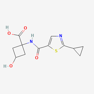 molecular formula C12H14N2O4S B7438799 1-[(2-Cyclopropyl-1,3-thiazole-5-carbonyl)amino]-3-hydroxycyclobutane-1-carboxylic acid 