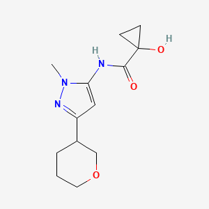 molecular formula C13H19N3O3 B7438845 1-hydroxy-N-[2-methyl-5-(oxan-3-yl)pyrazol-3-yl]cyclopropane-1-carboxamide 