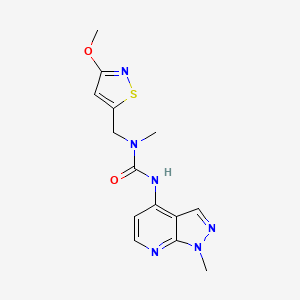 molecular formula C14H16N6O2S B7438861 1-[(3-Methoxy-1,2-thiazol-5-yl)methyl]-1-methyl-3-(1-methylpyrazolo[3,4-b]pyridin-4-yl)urea 