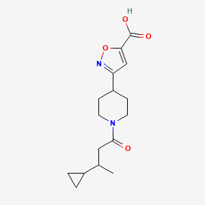 molecular formula C16H22N2O4 B7438966 3-[1-(3-Cyclopropylbutanoyl)piperidin-4-yl]-1,2-oxazole-5-carboxylic acid 