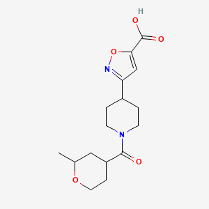 molecular formula C16H22N2O5 B7438982 3-[1-(2-Methyloxane-4-carbonyl)piperidin-4-yl]-1,2-oxazole-5-carboxylic acid 