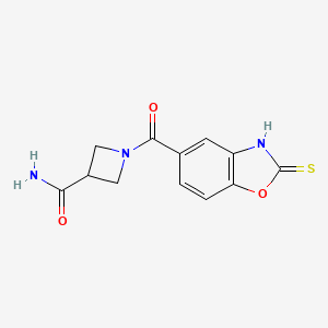 molecular formula C12H11N3O3S B7439043 1-(2-sulfanylidene-3H-1,3-benzoxazole-5-carbonyl)azetidine-3-carboxamide 
