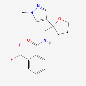 molecular formula C17H19F2N3O2 B7439150 2-(difluoromethyl)-N-[[2-(1-methylpyrazol-4-yl)oxolan-2-yl]methyl]benzamide 