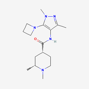 molecular formula C16H27N5O B7439184 (2R,4R)-N-[5-(azetidin-1-yl)-1,3-dimethylpyrazol-4-yl]-1,2-dimethylpiperidine-4-carboxamide 