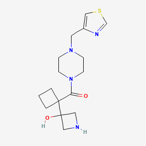 [1-(3-Hydroxyazetidin-3-yl)cyclobutyl]-[4-(1,3-thiazol-4-ylmethyl)piperazin-1-yl]methanone