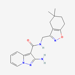 molecular formula C18H21N5O2 B7439212 2-amino-N-[(5,5-dimethyl-6,7-dihydro-4H-1,2-benzoxazol-3-yl)methyl]pyrazolo[1,5-a]pyridine-3-carboxamide 