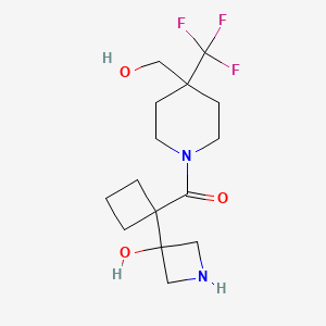molecular formula C15H23F3N2O3 B7439244 [1-(3-Hydroxyazetidin-3-yl)cyclobutyl]-[4-(hydroxymethyl)-4-(trifluoromethyl)piperidin-1-yl]methanone 