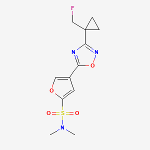 molecular formula C12H14FN3O4S B7439260 4-[3-[1-(fluoromethyl)cyclopropyl]-1,2,4-oxadiazol-5-yl]-N,N-dimethylfuran-2-sulfonamide 