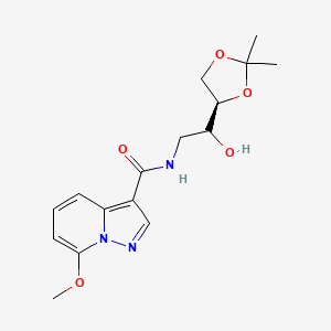 molecular formula C16H21N3O5 B7439262 N-[2-[(4R)-2,2-dimethyl-1,3-dioxolan-4-yl]-2-hydroxyethyl]-7-methoxypyrazolo[1,5-a]pyridine-3-carboxamide 
