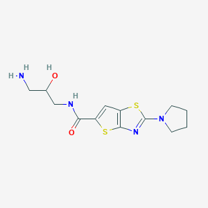 molecular formula C13H18N4O2S2 B7439438 N-(3-amino-2-hydroxypropyl)-2-pyrrolidin-1-ylthieno[2,3-d][1,3]thiazole-5-carboxamide 