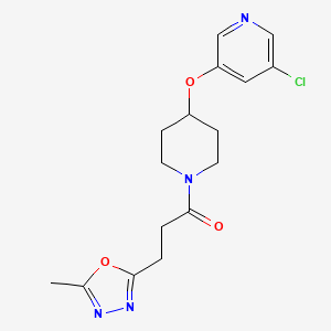 molecular formula C16H19ClN4O3 B7439544 1-[4-(5-Chloropyridin-3-yl)oxypiperidin-1-yl]-3-(5-methyl-1,3,4-oxadiazol-2-yl)propan-1-one 