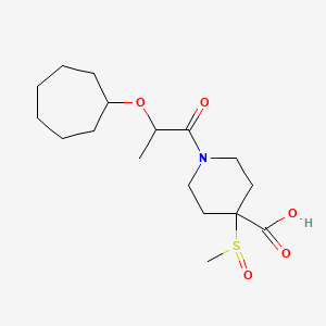molecular formula C17H29NO5S B7439566 1-(2-Cycloheptyloxypropanoyl)-4-methylsulfinylpiperidine-4-carboxylic acid 