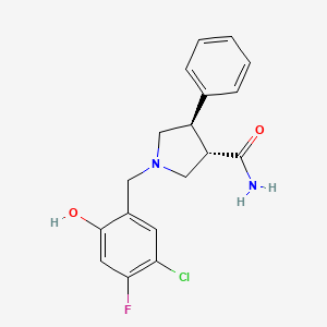 molecular formula C18H18ClFN2O2 B7439662 (3S,4R)-1-[(5-chloro-4-fluoro-2-hydroxyphenyl)methyl]-4-phenylpyrrolidine-3-carboxamide 