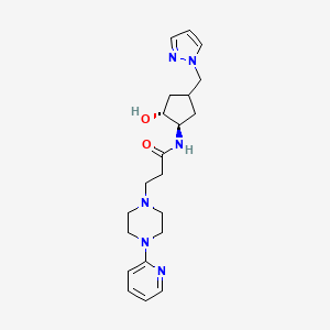 molecular formula C21H30N6O2 B7439672 N-[(1R,2R)-2-hydroxy-4-(pyrazol-1-ylmethyl)cyclopentyl]-3-(4-pyridin-2-ylpiperazin-1-yl)propanamide 