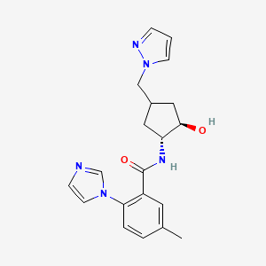 molecular formula C20H23N5O2 B7439682 N-[(1R,2R)-2-hydroxy-4-(pyrazol-1-ylmethyl)cyclopentyl]-2-imidazol-1-yl-5-methylbenzamide 
