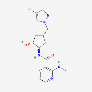 molecular formula C16H20ClN5O2 B7439694 N-[(1R,2R)-4-[(4-chloropyrazol-1-yl)methyl]-2-hydroxycyclopentyl]-2-(methylamino)pyridine-3-carboxamide 