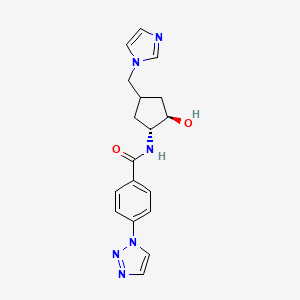 molecular formula C18H20N6O2 B7439708 N-[(1R,2R)-2-hydroxy-4-(imidazol-1-ylmethyl)cyclopentyl]-4-(triazol-1-yl)benzamide 