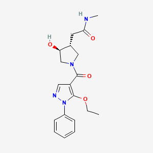 molecular formula C19H24N4O4 B7439758 2-[(3R,4S)-1-(5-ethoxy-1-phenylpyrazole-4-carbonyl)-4-hydroxypyrrolidin-3-yl]-N-methylacetamide 