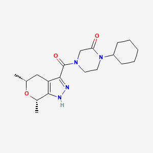 molecular formula C19H28N4O3 B7439795 1-cyclohexyl-4-[(5R,7S)-5,7-dimethyl-1,4,5,7-tetrahydropyrano[3,4-c]pyrazole-3-carbonyl]piperazin-2-one 