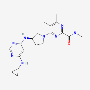 molecular formula C20H28N8O B7439805 4-[(3R)-3-[[6-(cyclopropylamino)pyrimidin-4-yl]amino]pyrrolidin-1-yl]-N,N,5,6-tetramethylpyrimidine-2-carboxamide 