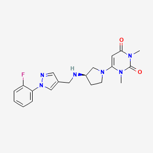 molecular formula C20H23FN6O2 B7439840 6-[(3R)-3-[[1-(2-fluorophenyl)pyrazol-4-yl]methylamino]pyrrolidin-1-yl]-1,3-dimethylpyrimidine-2,4-dione 