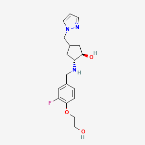 molecular formula C18H24FN3O3 B7439842 (1R,2R)-2-[[3-fluoro-4-(2-hydroxyethoxy)phenyl]methylamino]-4-(pyrazol-1-ylmethyl)cyclopentan-1-ol 