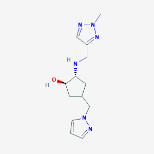 molecular formula C13H20N6O B7439844 (1R,2R)-2-[(2-methyltriazol-4-yl)methylamino]-4-(pyrazol-1-ylmethyl)cyclopentan-1-ol 