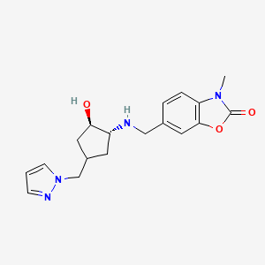 molecular formula C18H22N4O3 B7439845 6-[[[(1R,2R)-2-hydroxy-4-(pyrazol-1-ylmethyl)cyclopentyl]amino]methyl]-3-methyl-1,3-benzoxazol-2-one 