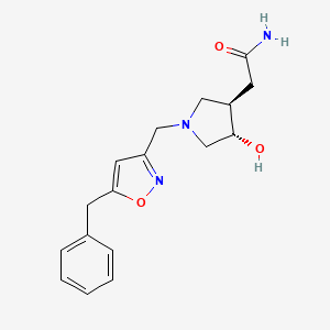 molecular formula C17H21N3O3 B7439851 2-[(3R,4S)-1-[(5-benzyl-1,2-oxazol-3-yl)methyl]-4-hydroxypyrrolidin-3-yl]acetamide 