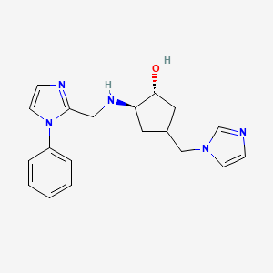 molecular formula C19H23N5O B7439859 (1R,2R)-4-(imidazol-1-ylmethyl)-2-[(1-phenylimidazol-2-yl)methylamino]cyclopentan-1-ol 