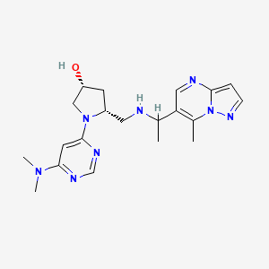 molecular formula C20H28N8O B7439862 (3R,5R)-1-[6-(dimethylamino)pyrimidin-4-yl]-5-[[1-(7-methylpyrazolo[1,5-a]pyrimidin-6-yl)ethylamino]methyl]pyrrolidin-3-ol 
