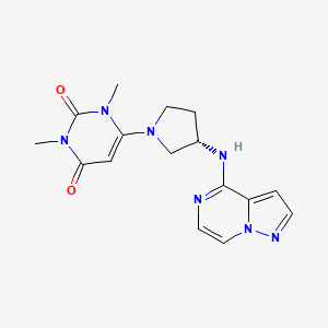 molecular formula C16H19N7O2 B7439895 1,3-dimethyl-6-[(3S)-3-(pyrazolo[1,5-a]pyrazin-4-ylamino)pyrrolidin-1-yl]pyrimidine-2,4-dione 