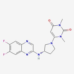 molecular formula C18H18F2N6O2 B7439902 6-[(3S)-3-[(6,7-difluoroquinoxalin-2-yl)amino]pyrrolidin-1-yl]-1,3-dimethylpyrimidine-2,4-dione 