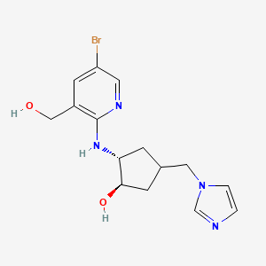 molecular formula C15H19BrN4O2 B7439927 (1R,2R)-2-[[5-bromo-3-(hydroxymethyl)pyridin-2-yl]amino]-4-(imidazol-1-ylmethyl)cyclopentan-1-ol 