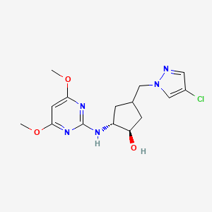 molecular formula C15H20ClN5O3 B7439935 (1R,2R)-4-[(4-chloropyrazol-1-yl)methyl]-2-[(4,6-dimethoxypyrimidin-2-yl)amino]cyclopentan-1-ol 