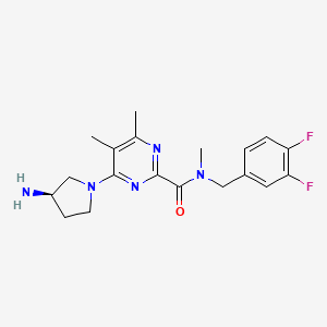 molecular formula C19H23F2N5O B7439967 4-[(3R)-3-aminopyrrolidin-1-yl]-N-[(3,4-difluorophenyl)methyl]-N,5,6-trimethylpyrimidine-2-carboxamide 