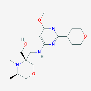 molecular formula C18H30N4O4 B7439988 [(3S,5R)-3-[[[6-methoxy-2-(oxan-4-yl)pyrimidin-4-yl]amino]methyl]-4,5-dimethylmorpholin-3-yl]methanol 