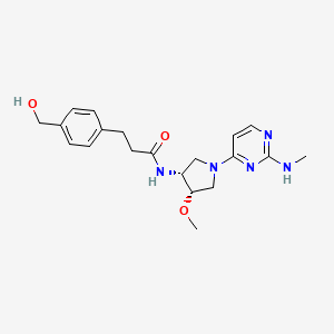 molecular formula C20H27N5O3 B7439990 3-[4-(hydroxymethyl)phenyl]-N-[(3R,4S)-4-methoxy-1-[2-(methylamino)pyrimidin-4-yl]pyrrolidin-3-yl]propanamide 