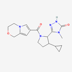 molecular formula C18H23N5O3 B7439993 3-[3-cyclopropyl-1-(3,4-dihydro-1H-pyrrolo[2,1-c][1,4]oxazine-7-carbonyl)pyrrolidin-2-yl]-4-methyl-1H-1,2,4-triazol-5-one 