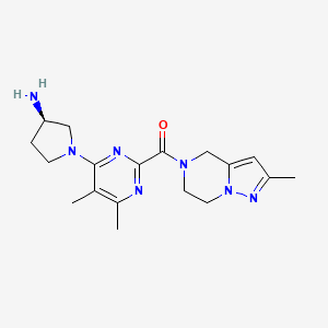 molecular formula C18H25N7O B7440023 [4-[(3R)-3-aminopyrrolidin-1-yl]-5,6-dimethylpyrimidin-2-yl]-(2-methyl-6,7-dihydro-4H-pyrazolo[1,5-a]pyrazin-5-yl)methanone 