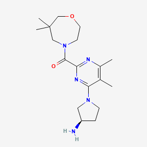 molecular formula C18H29N5O2 B7440031 [4-[(3R)-3-aminopyrrolidin-1-yl]-5,6-dimethylpyrimidin-2-yl]-(6,6-dimethyl-1,4-oxazepan-4-yl)methanone 