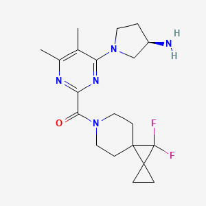 molecular formula C20H27F2N5O B7440036 [4-[(3R)-3-aminopyrrolidin-1-yl]-5,6-dimethylpyrimidin-2-yl]-(10,10-difluoro-7-azadispiro[2.0.54.13]decan-7-yl)methanone 