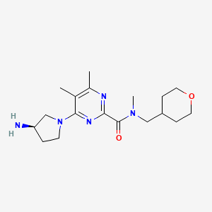 molecular formula C18H29N5O2 B7440042 4-[(3R)-3-aminopyrrolidin-1-yl]-N,5,6-trimethyl-N-(oxan-4-ylmethyl)pyrimidine-2-carboxamide 
