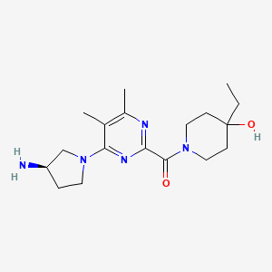 molecular formula C18H29N5O2 B7440044 [4-[(3R)-3-aminopyrrolidin-1-yl]-5,6-dimethylpyrimidin-2-yl]-(4-ethyl-4-hydroxypiperidin-1-yl)methanone 
