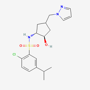 molecular formula C18H24ClN3O3S B7440057 2-chloro-N-[(1R,2R)-2-hydroxy-4-(pyrazol-1-ylmethyl)cyclopentyl]-5-propan-2-ylbenzenesulfonamide 