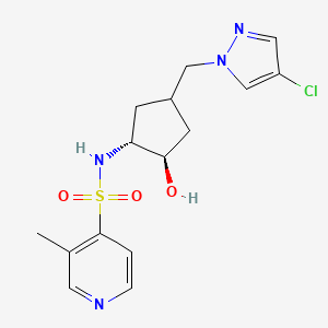 molecular formula C15H19ClN4O3S B7440067 N-[(1R,2R)-4-[(4-chloropyrazol-1-yl)methyl]-2-hydroxycyclopentyl]-3-methylpyridine-4-sulfonamide 