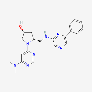 molecular formula C21H25N7O B7440082 (3R,5R)-1-[6-(dimethylamino)pyrimidin-4-yl]-5-[[(6-phenylpyrazin-2-yl)amino]methyl]pyrrolidin-3-ol 