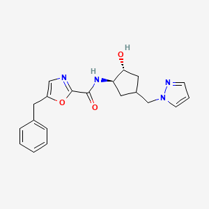 5-benzyl-N-[(1R,2R)-2-hydroxy-4-(pyrazol-1-ylmethyl)cyclopentyl]-1,3-oxazole-2-carboxamide